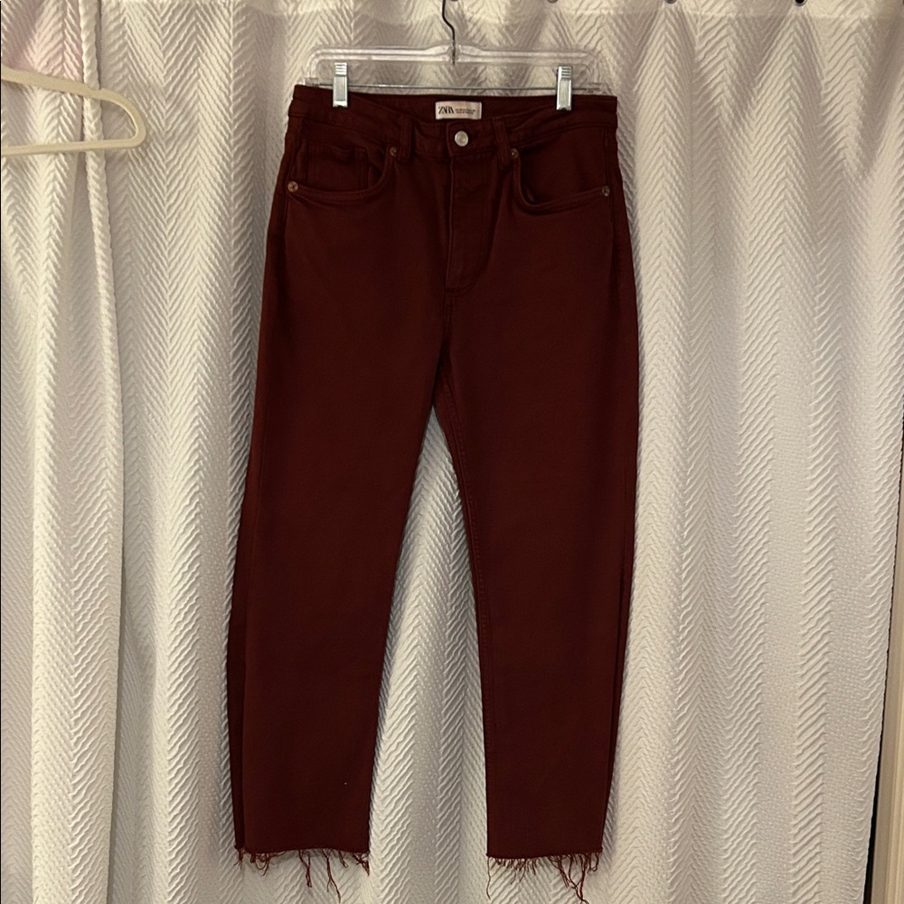 Zara Burgundy High-Waisted Jeans